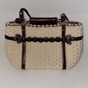 Brighton Woven and Leather Shoulder Bag With Heart Pendant And Floral Accent